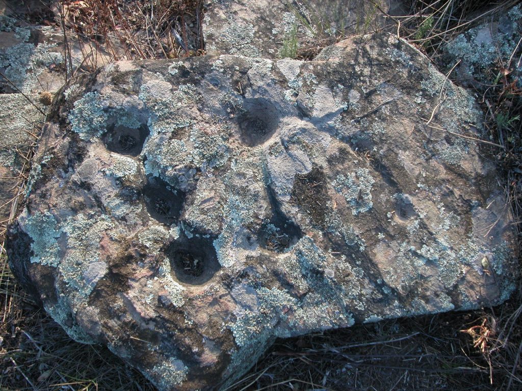 La imatge ens mostra un conjunt de cassoletes gravades a la roca i unides entre elles per reguerons. Aquesta llosa es troba a les immediacions del dolmen del Doctor Pericot i es creu que serien també de cronologia prehistòrica. La seva funció encara no es sap amb certesa: hi ha qui diu que es per fer rituals al voltant de l'àrea sagrada, hi ha qui diu que son marques territorials o inclús mapes.
