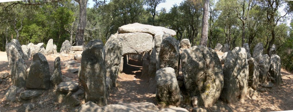 El dolment de la Cova d'en Daina és el més important de les Gavarres. Declarat com a Bé Cultural d'Interès Nacional, és un bon exemplar de dolment de galeria catalana. La imatge és una vista frontal del monument megalític, on es veu l'entrada, el corredor d'accés i la cambra funerària al fons. Tot encerclat pel cromlech, el cinturó de pedres que aguantava el túmul de terra amb què es cobria l'estructura. Ens hem d'imaginar que el que veiem avui dia és l'esquelet de pedra qua anava enterrat i el que es veia era una petita muntanyeta. Tot el conjunt fa deu metres de diàmetre.
