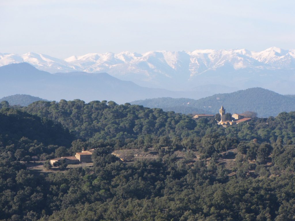 Vista panoràmica del conjunt arquitectònic dels Metges. Al fons tenim el Pirineu nevat. Del conjunt destaca l'església dedicada a Sant Cosme i Sant Damià. Al temple romànic s'hi va afegir el campanar al s. XVI-XVII. Al clos d'entrada al temple encara es poden veure les làpides de les principals famílies de l'indret.