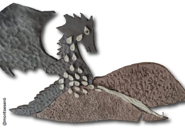 Imatge de ceràmica d'un drac en relació a la llegenda del Drac de les Gavarres.
