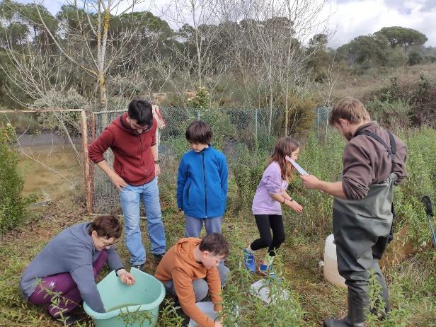 Voluntaris fent seguiment de peixos a una riera de les Gavarres.